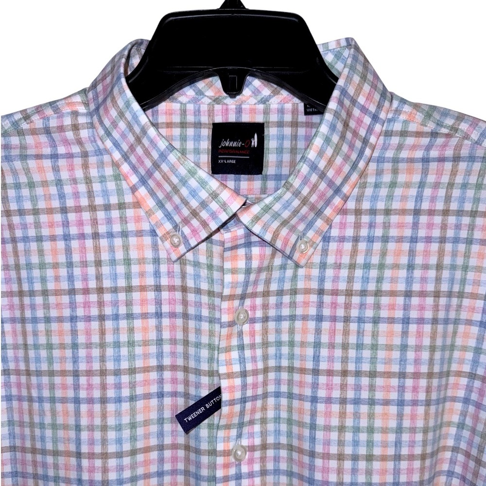 Johnnie-O Mens XXL Performance Pastel Plaid Button Down Long Sleeve Shirt NWT